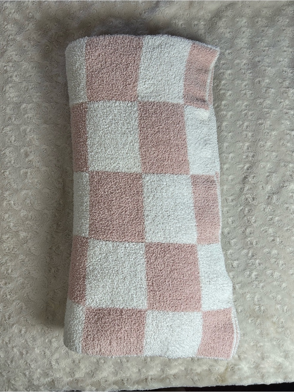 Chick Pea Chenille Baby Blanket Pink White Checkerboard Squares Soft Chickpea